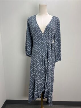 Abercrombie & Fitch Floral Wrap Dress Blue Midi Small Cottagecore